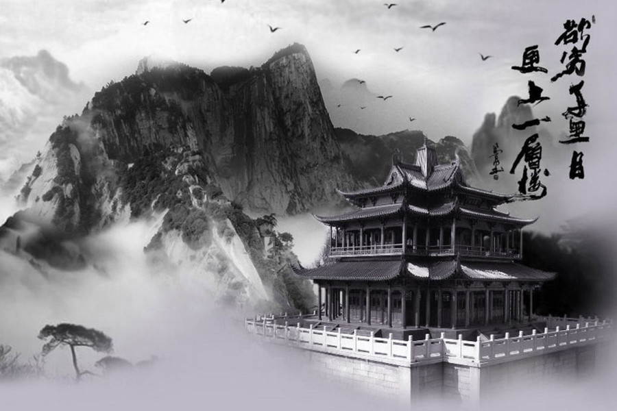 山水画,寺院,水墨画,中国风.jpg